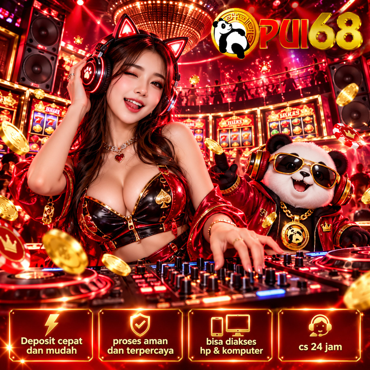 PUI68: suasana panggung musik dengan karakter panda